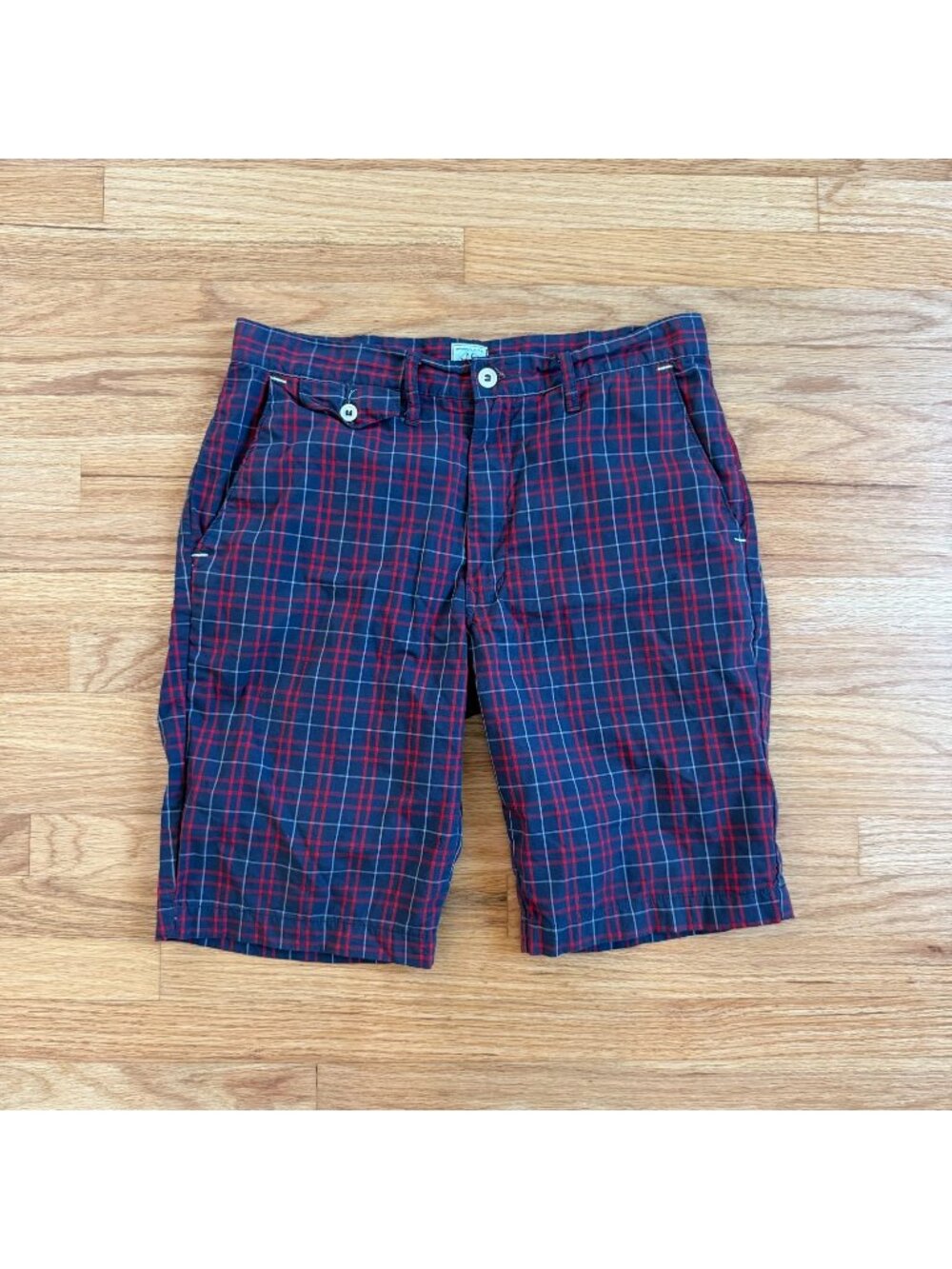 Post Overalls O'Alls Plaid Cotton Shorts Medium